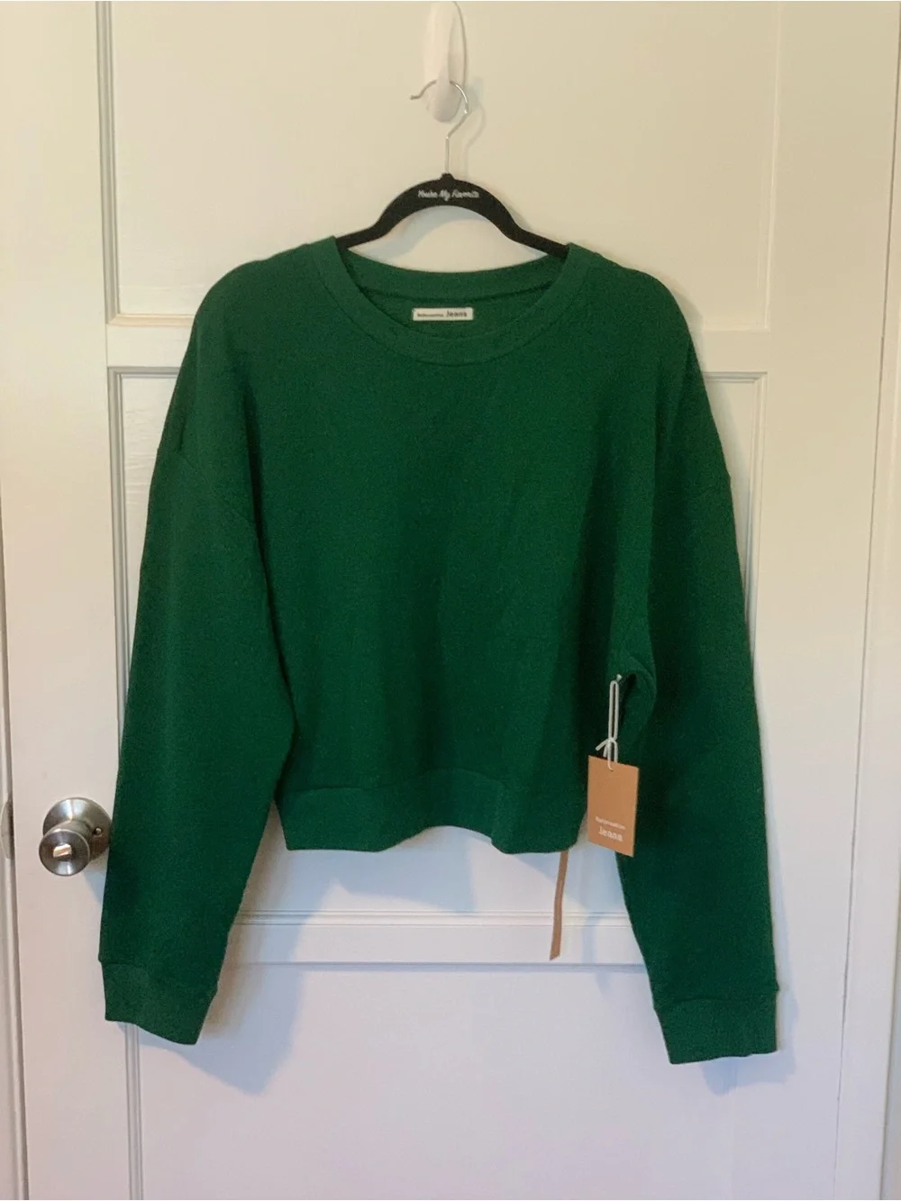 NWT Reformation Jeans Hunter Sweatshirt Cropped in Pine Green Color Size L